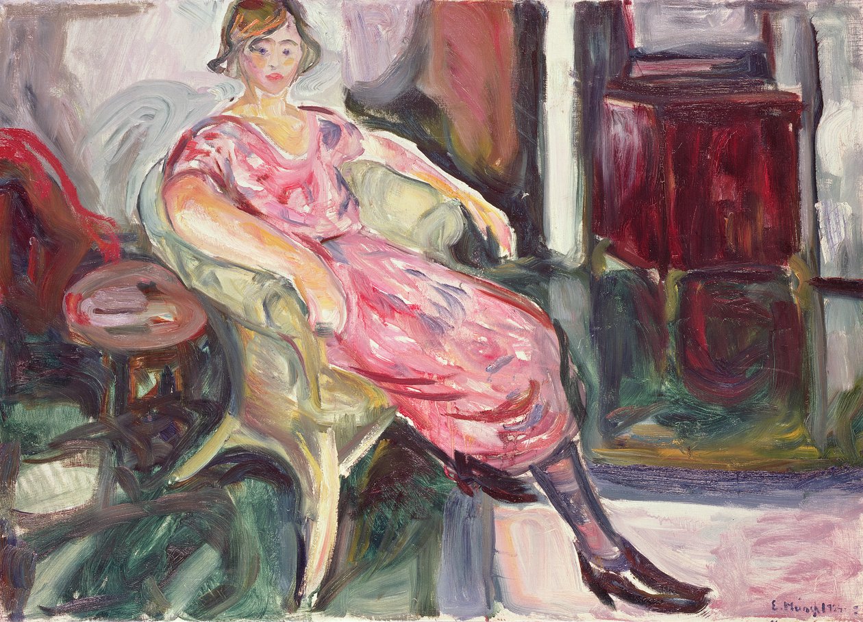 Vrouw in een rieten stoel, 1924-25 door Edvard Munch