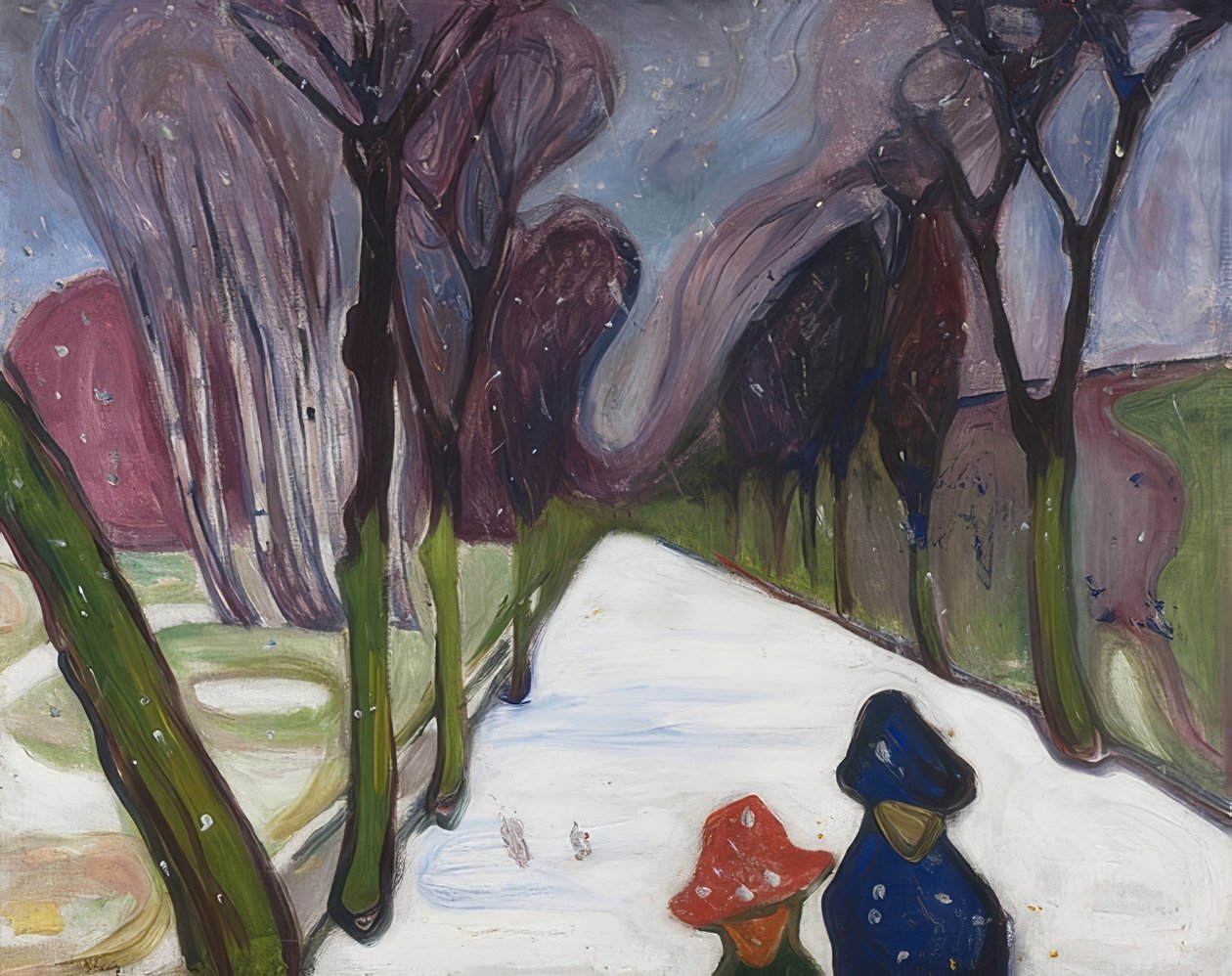 Laan in sneeuwstorm door Edvard Munch