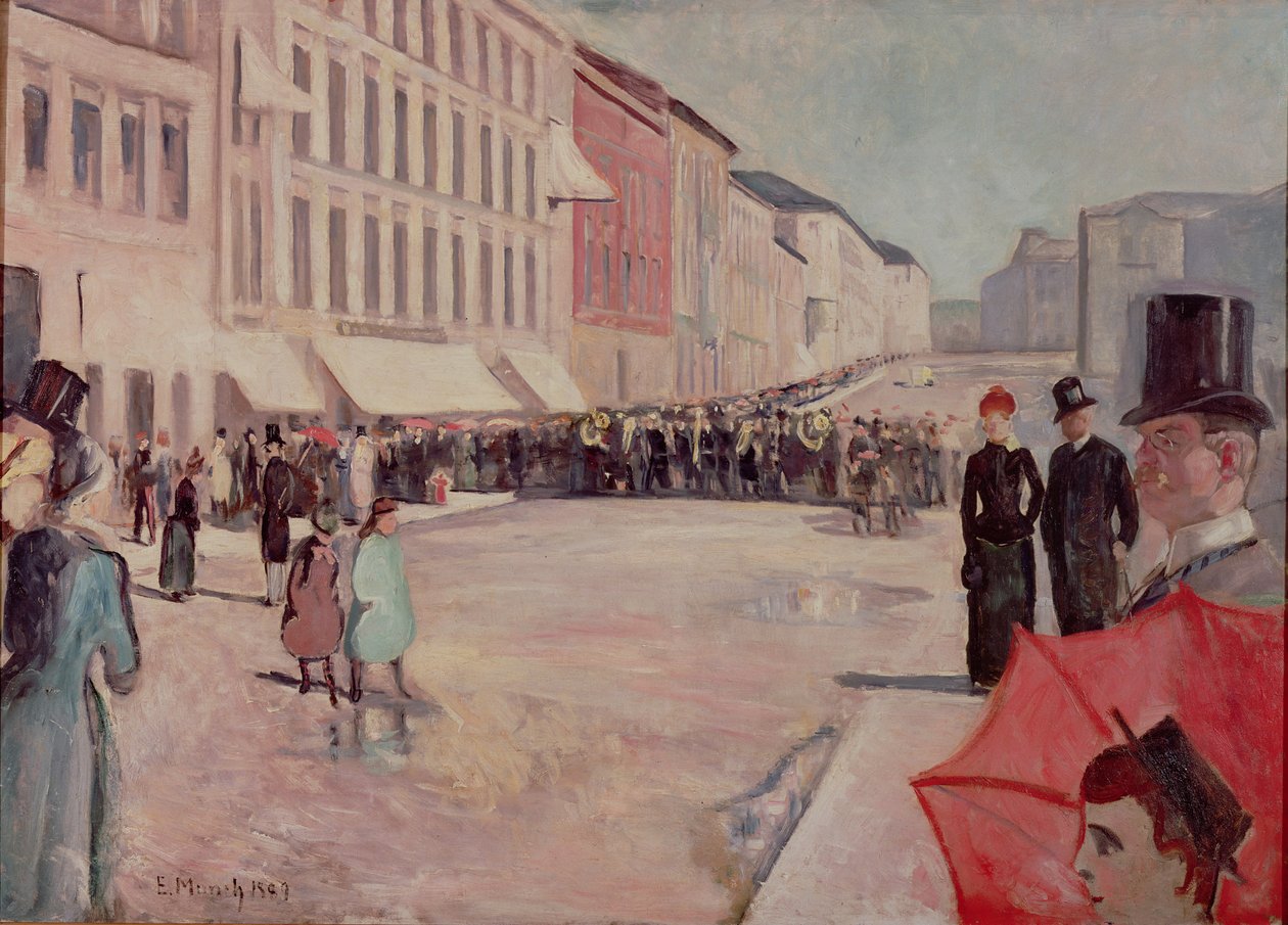 Militaire band op Karl-Johann straat, Oslo door Edvard Munch