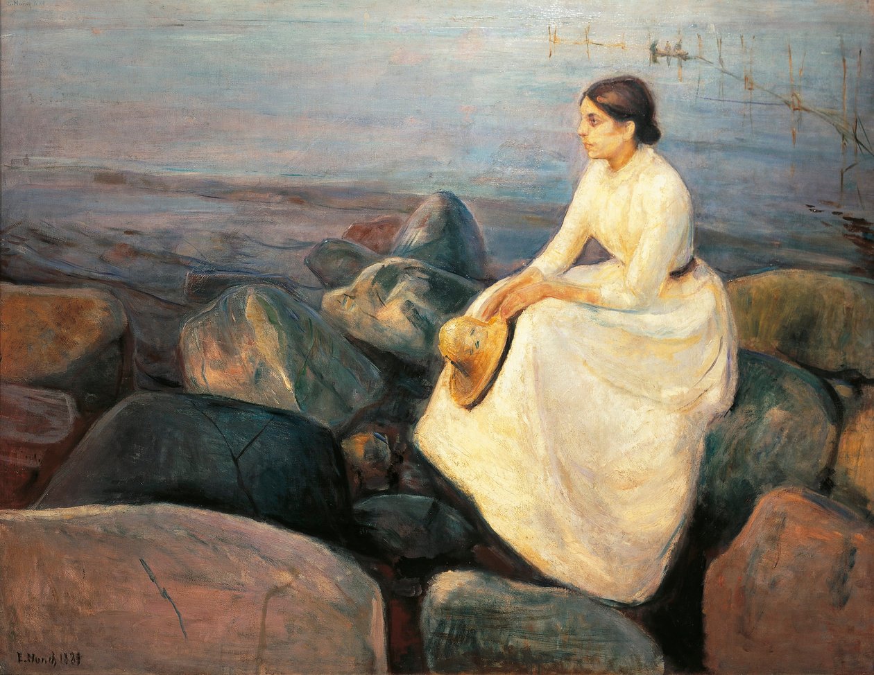 Noorwegen, Bergen, Inger op het strand door Edvard Munch