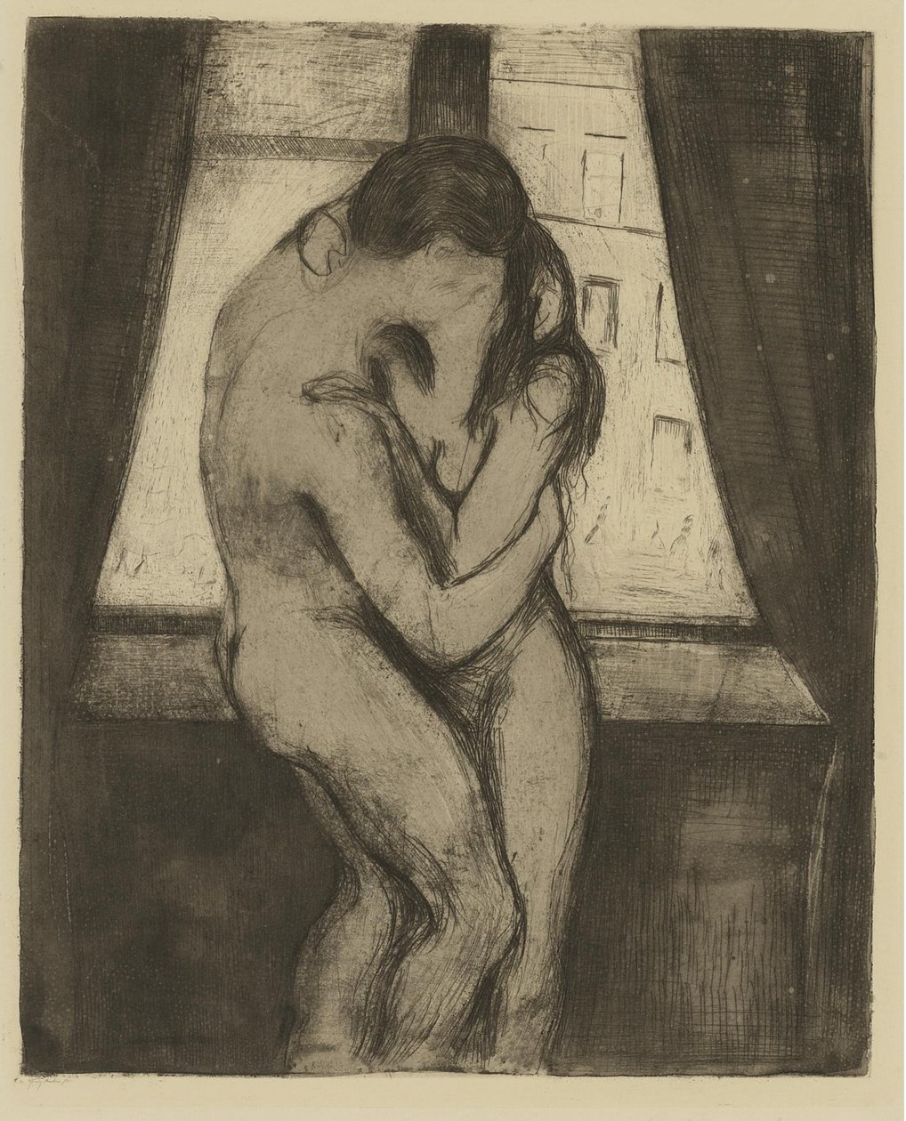 De Kus, 1895 door Edvard Munch