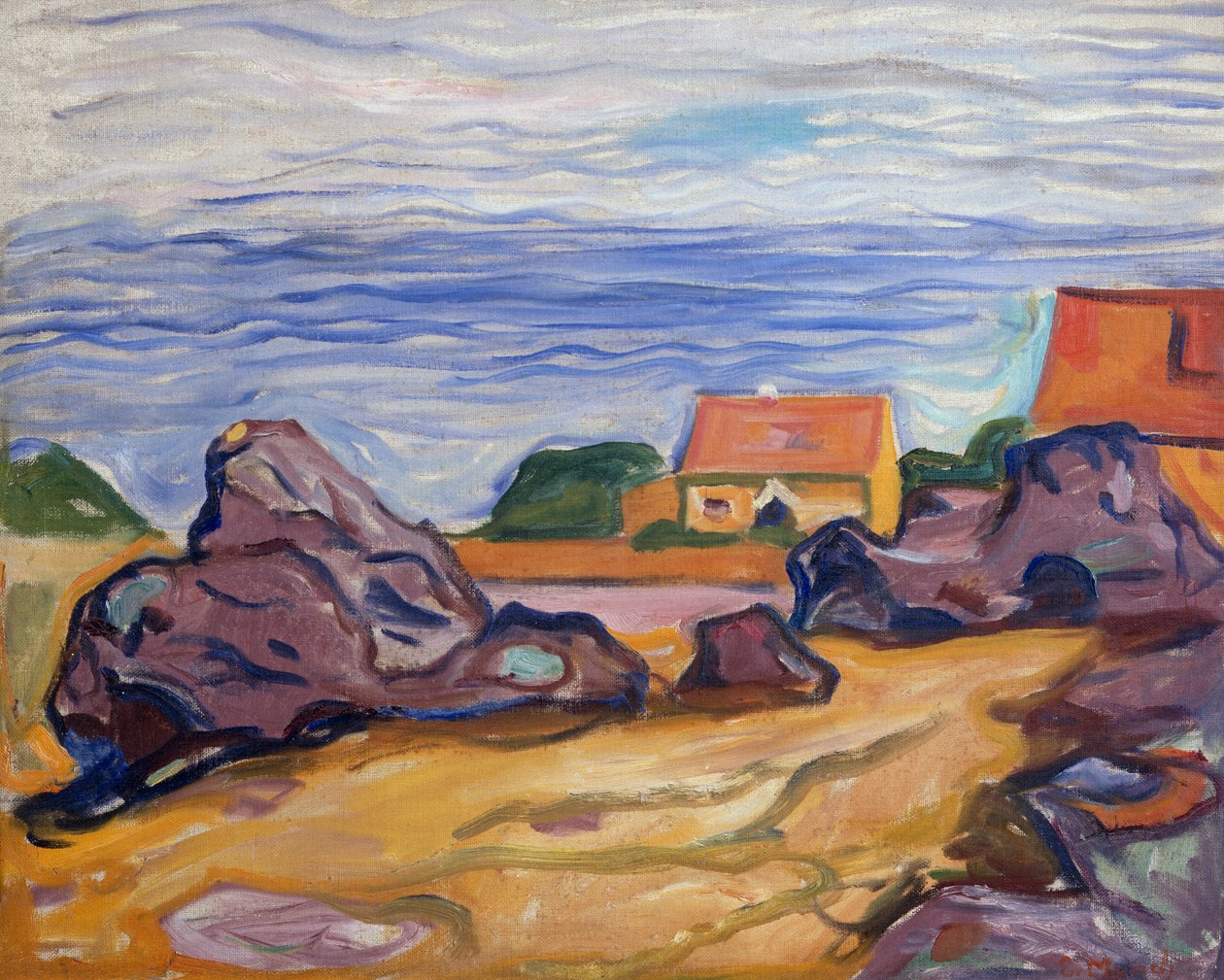 Twee huizen in Borre door Edvard Munch