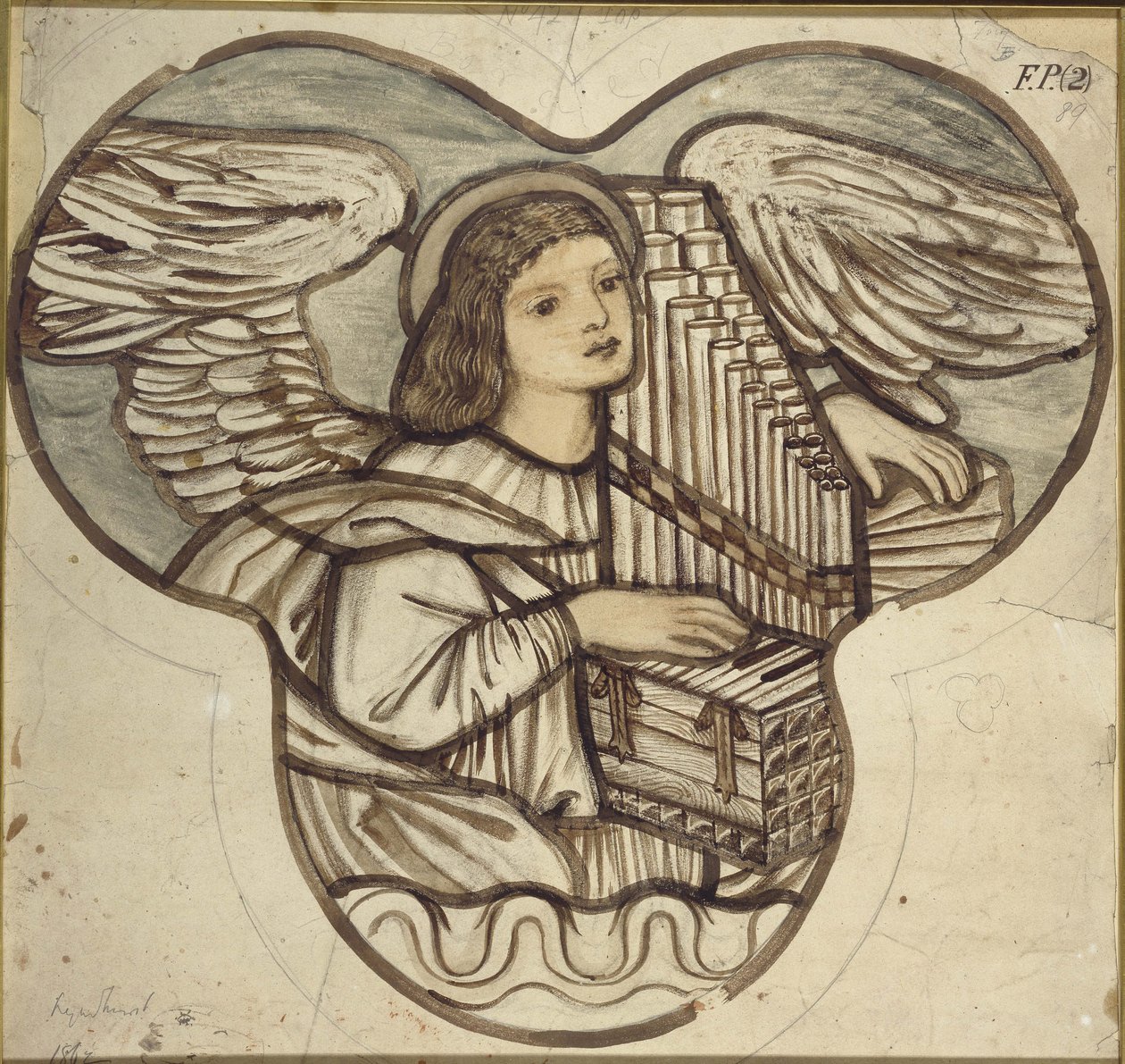 Ontwerp voor glas-in-lood in Lyndhurst Church: Een engel organist door Edward Burne Jones
