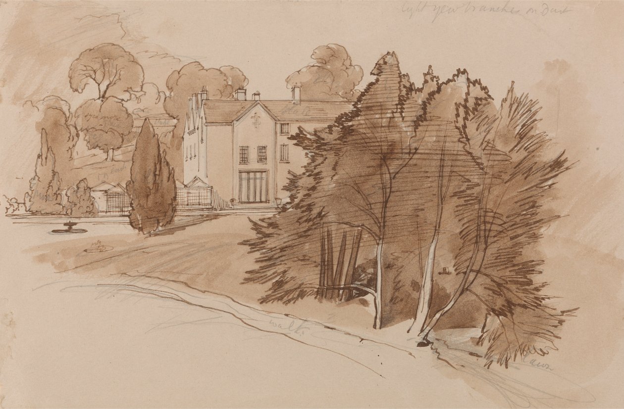 Landhuis (Knowsley Lane) door Edward Lear