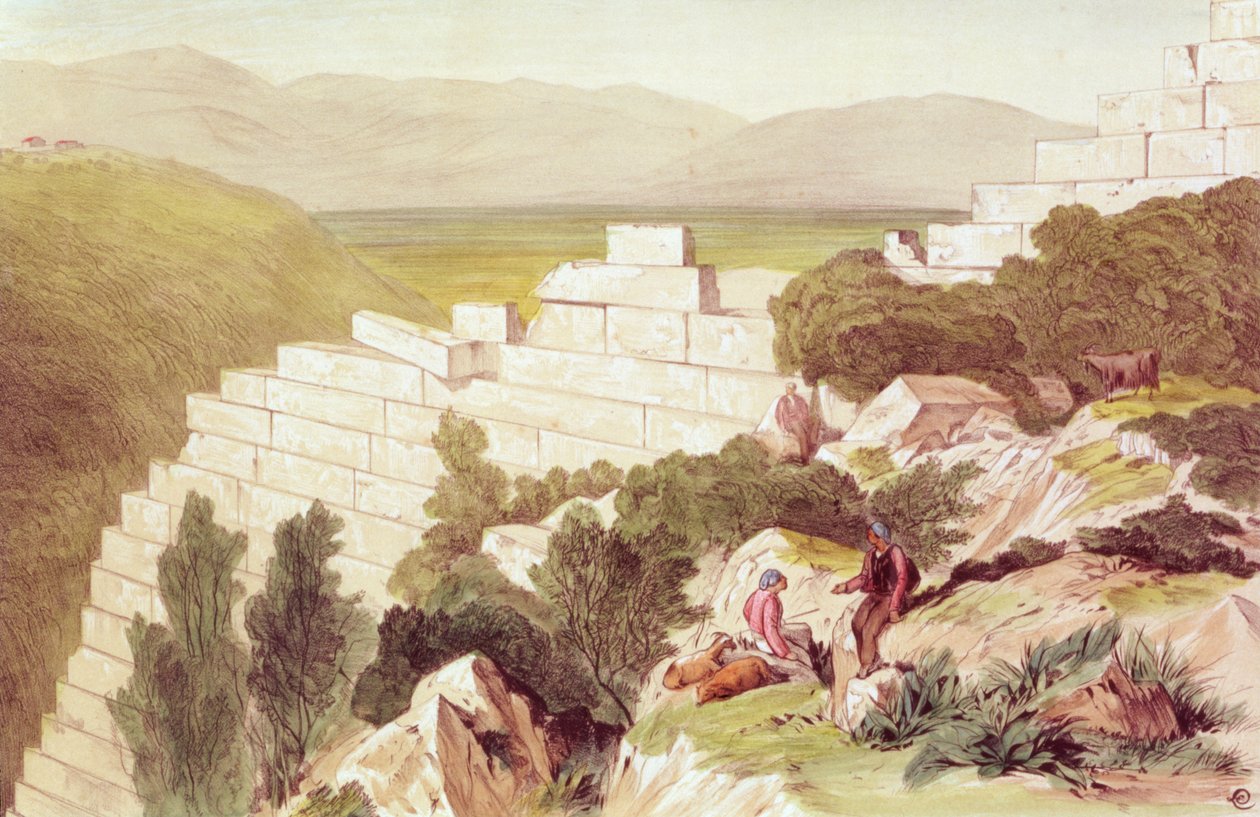 Muren van Oud Samos, Cephalonia, 19e eeuw door Edward Lear