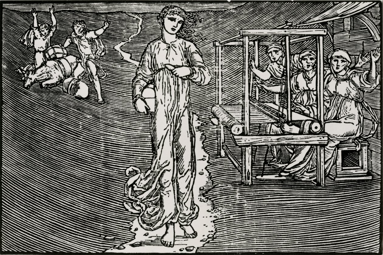 De wevende vrouwen door Edward Coley (after) Burne Jones