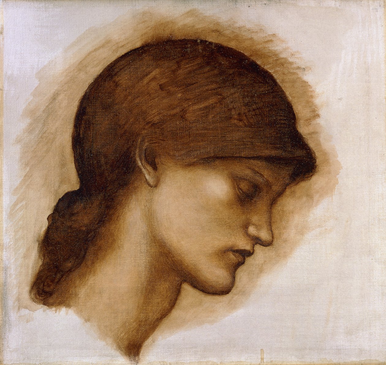 Studie van een dameshoofd door Edward Burne Jones