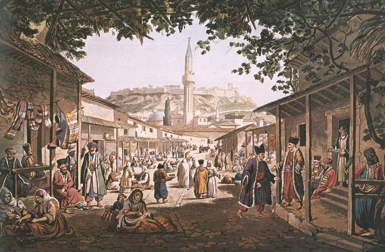 Grieks: De bazaar van Athene door Edward Dodwell