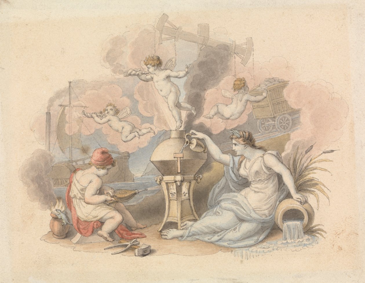 Allegorie van stoom door Edward Francis Burney