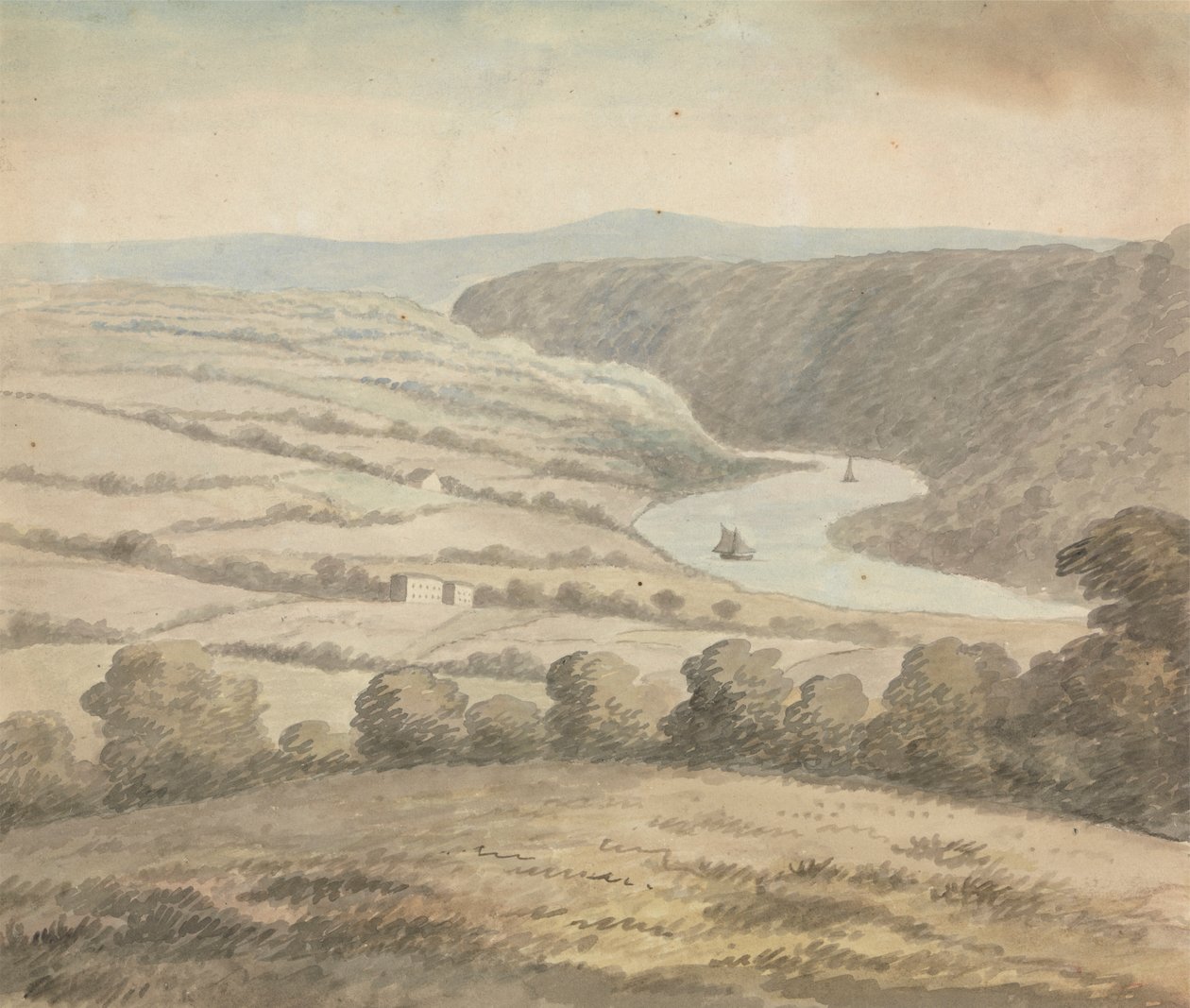 Rivierlandschap met boten door Edward Francis Burney
