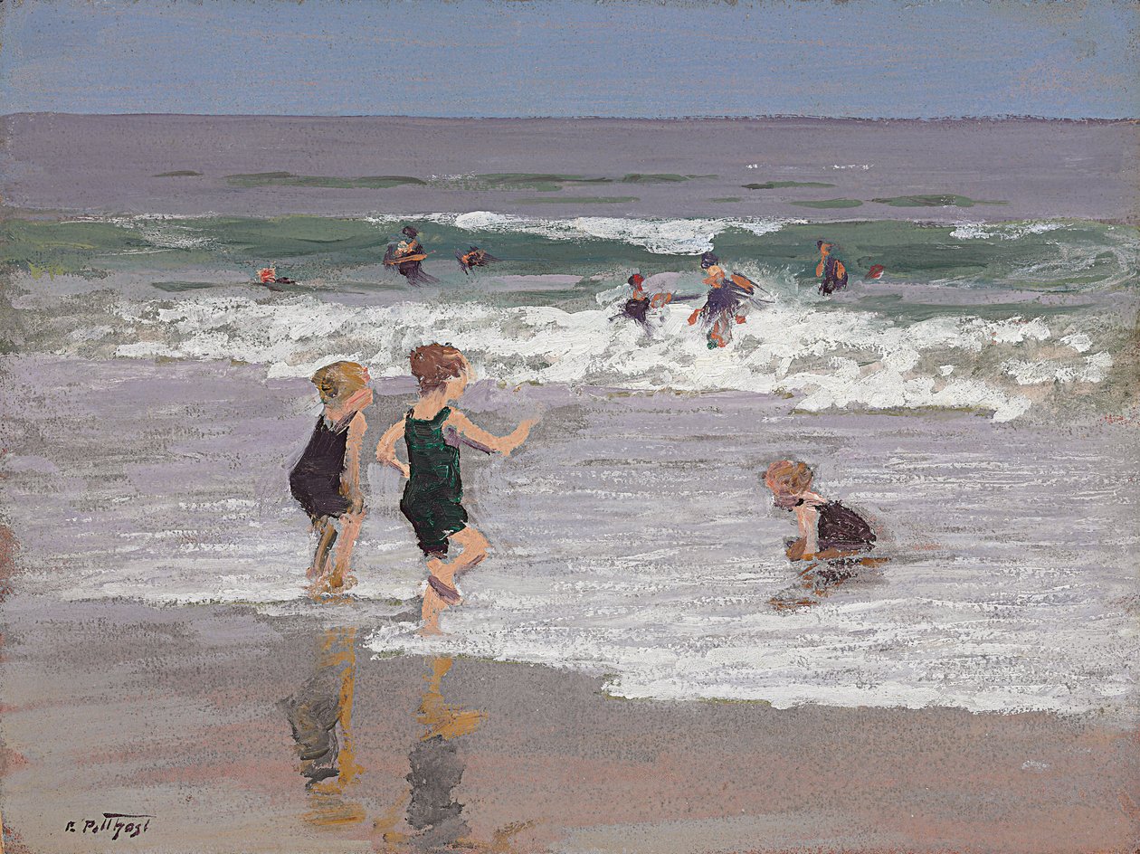 Kinderen spelen in de branding door Edward Henry Potthast