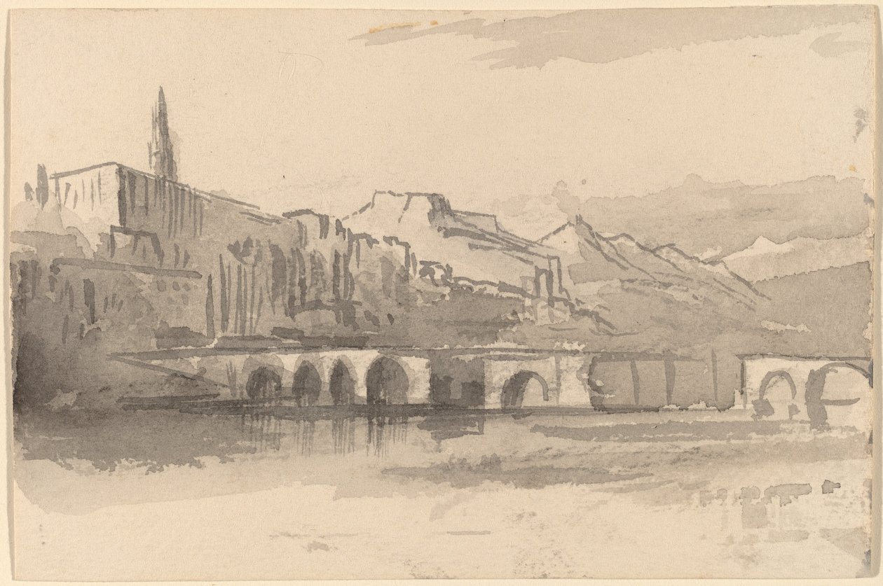 Brug met Bergen in de Verte (Ventimiglia) door Edward Lear