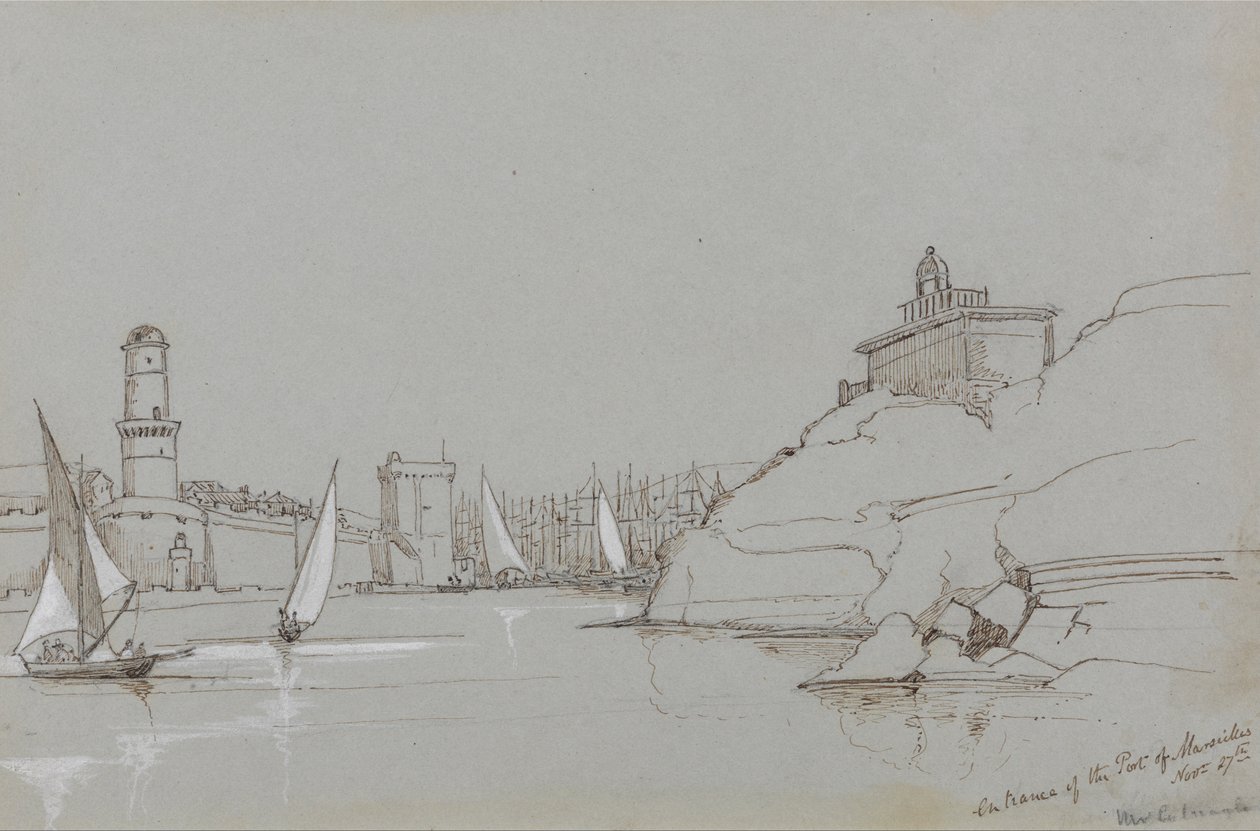 Toegang tot de haven van Marseille door Edward Lear