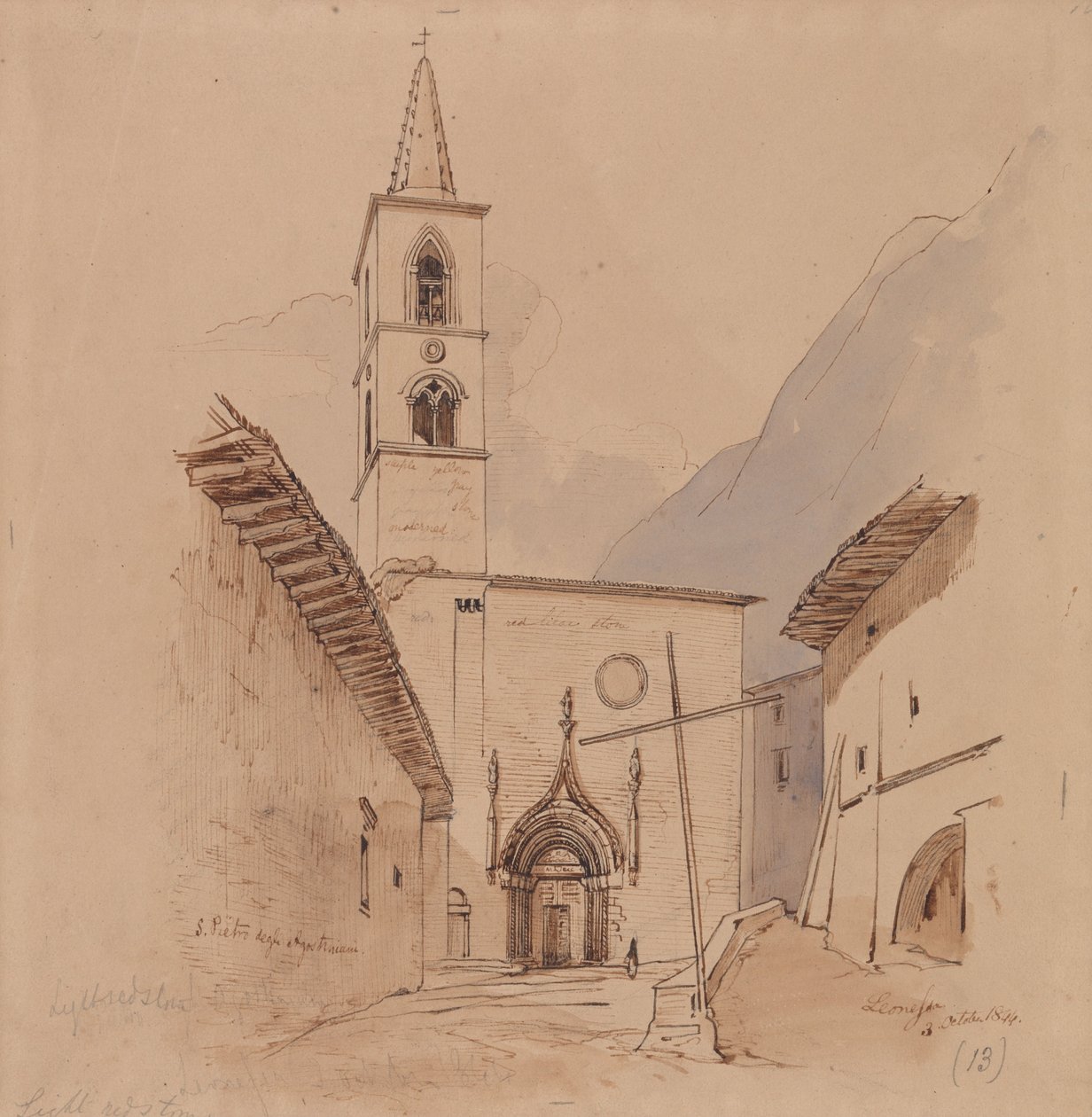S. Pietro Degli Agostiniani. Leonessa. door Edward Lear