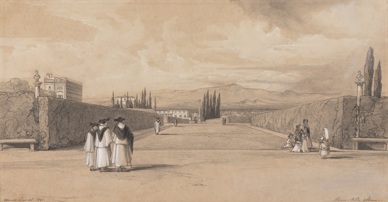 De tuinen van de Villa Albani door Edward Lear