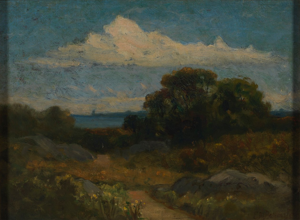 Landschap (bomen en rotsen bij het meer) door Edward Mitchell Bannister