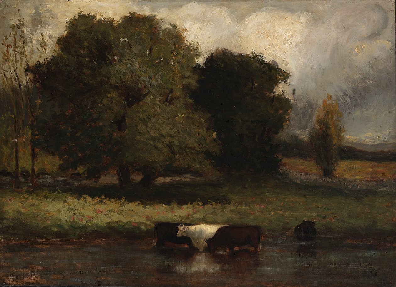 Zonder titel (Vier wadende koeien in vijver) door Edward Mitchell Bannister