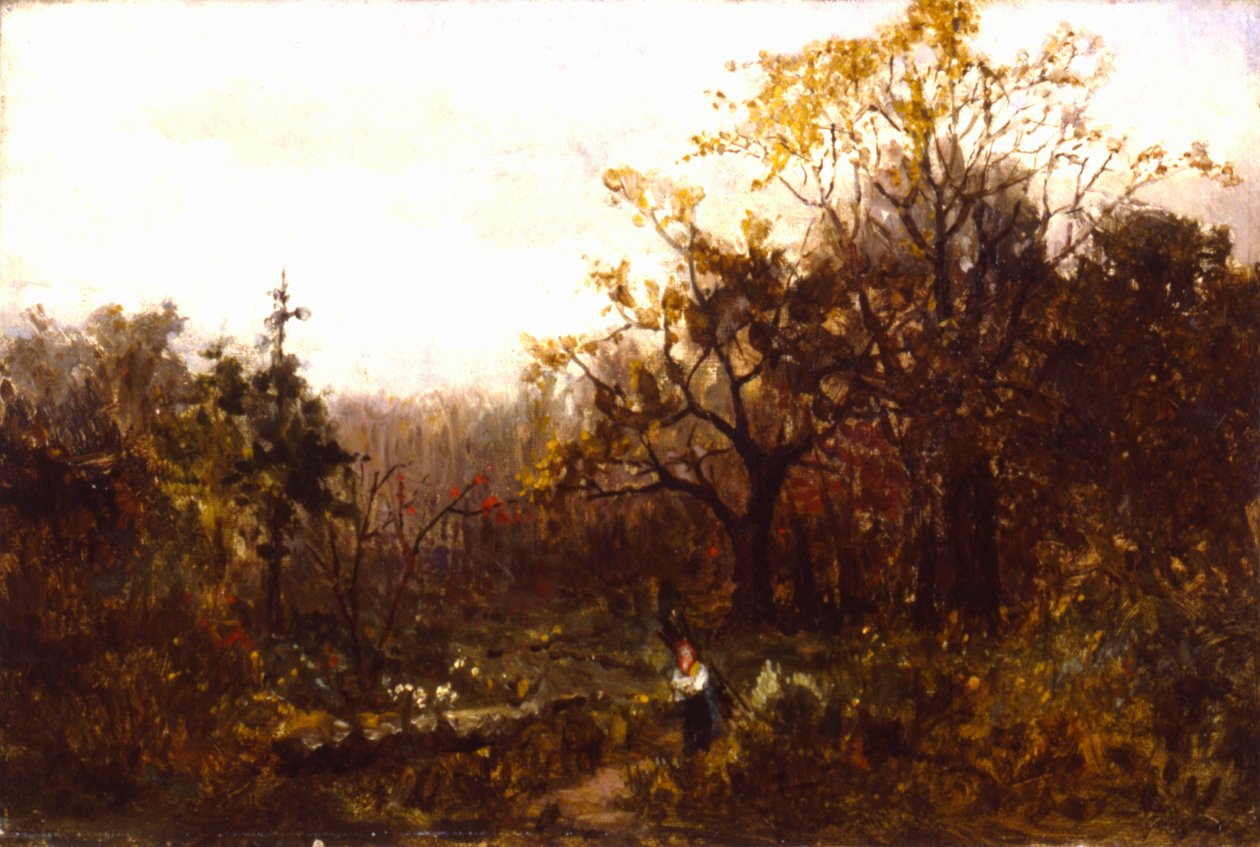 Zonder titel (landschap - vrouw die hout draagt) door Edward Mitchell Bannister