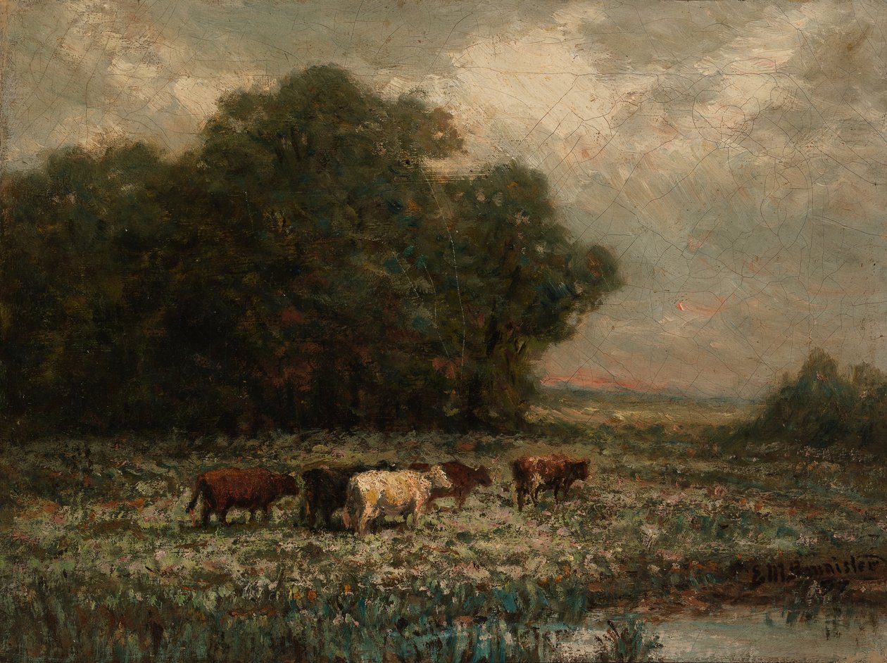 Zonder titel (landschap met grazend vee) door Edward Mitchell Bannister