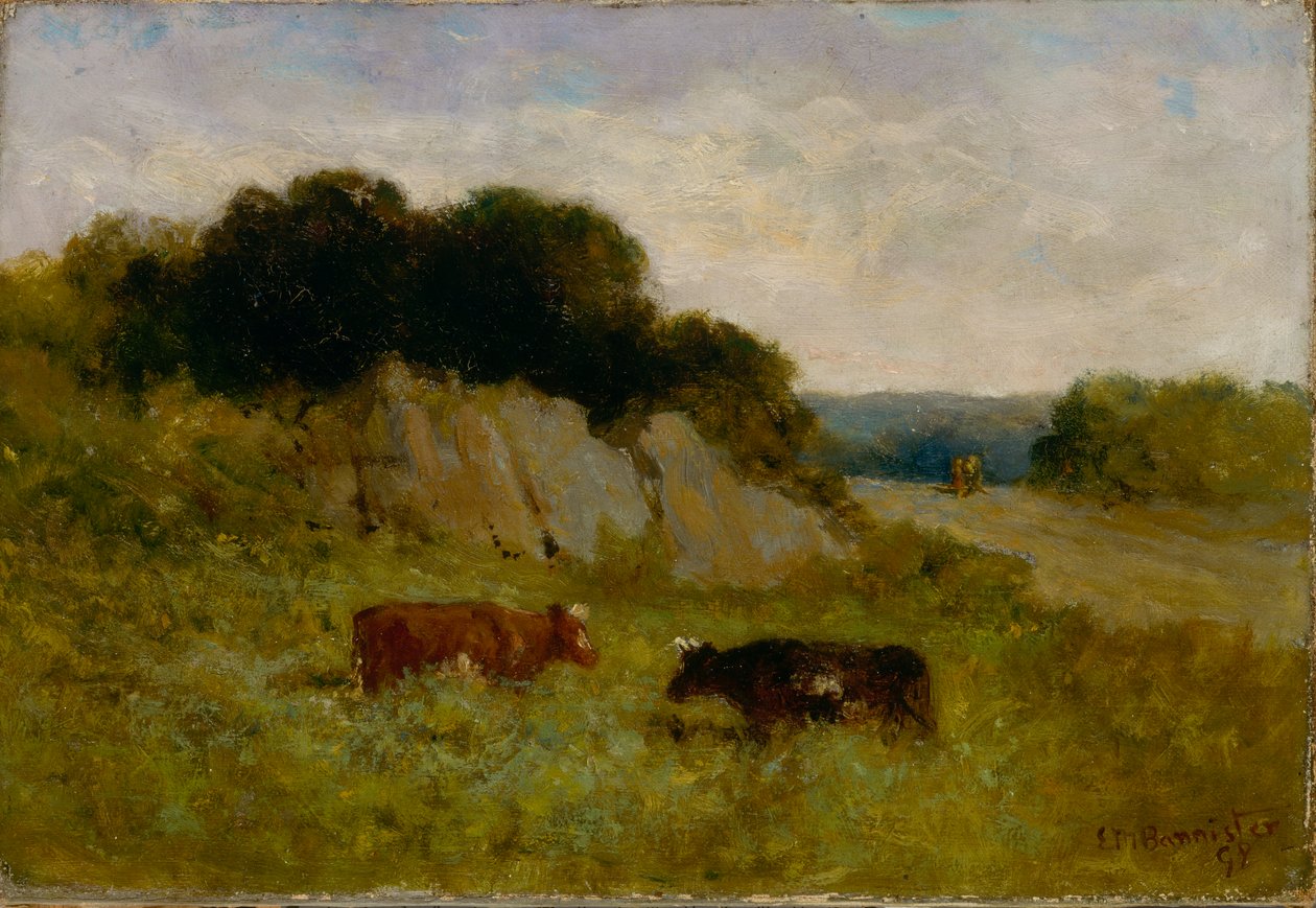 Naamloos landschap met twee koeien door Edward Mitchell Bannister