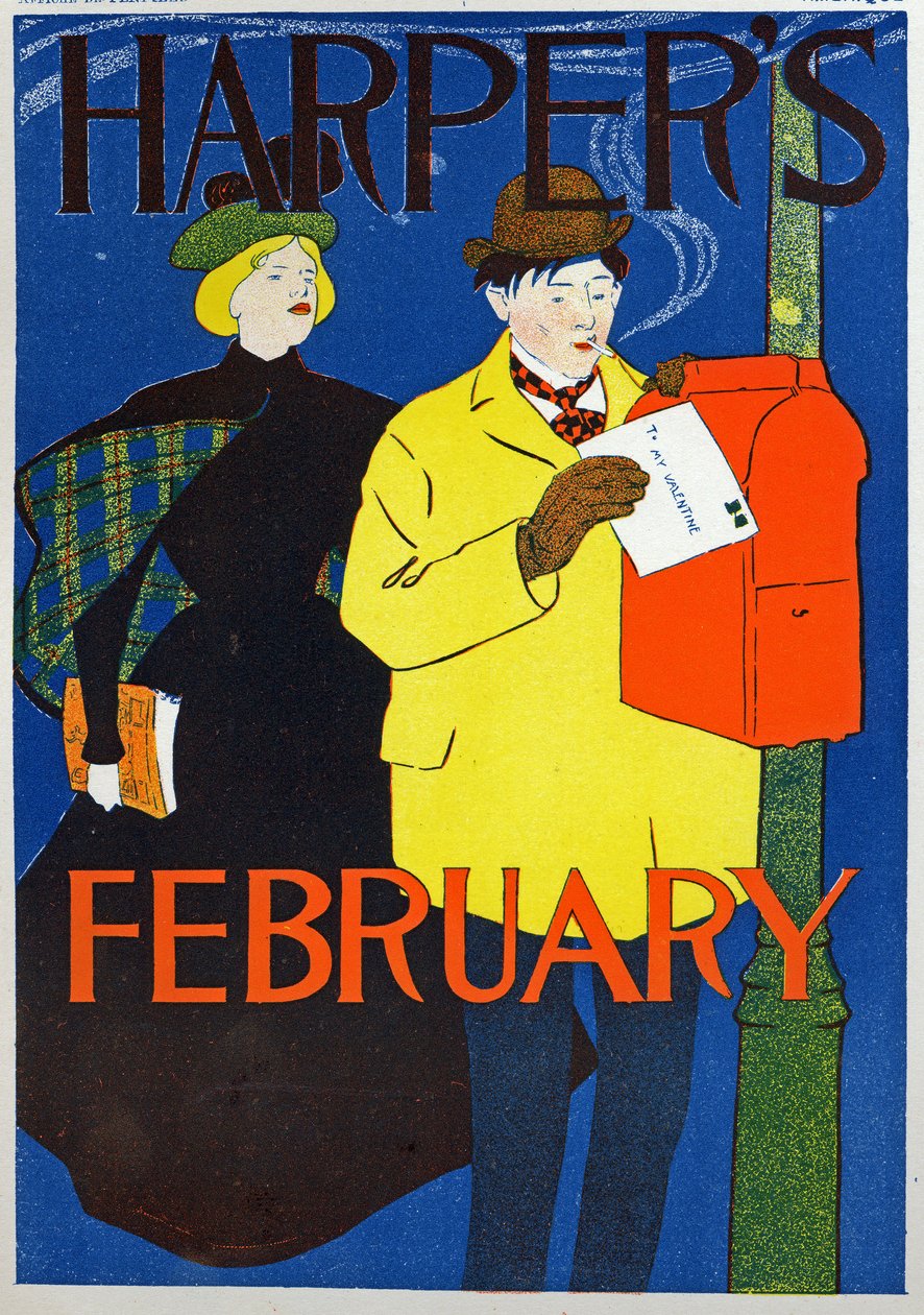 Man met zijn Valentijnsbrief door Edward Penfield