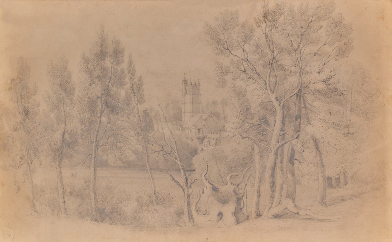 Landschap met kerk door Edward Pretty