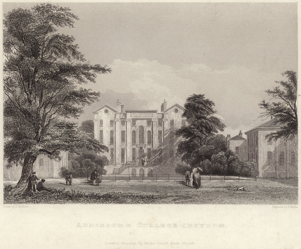 Addiscombe College in Croydon (gravure) door Edward Pritchett