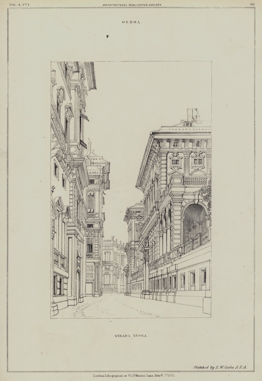 Strada Nuova, Genua, Italië door Edward William (after) Cooke