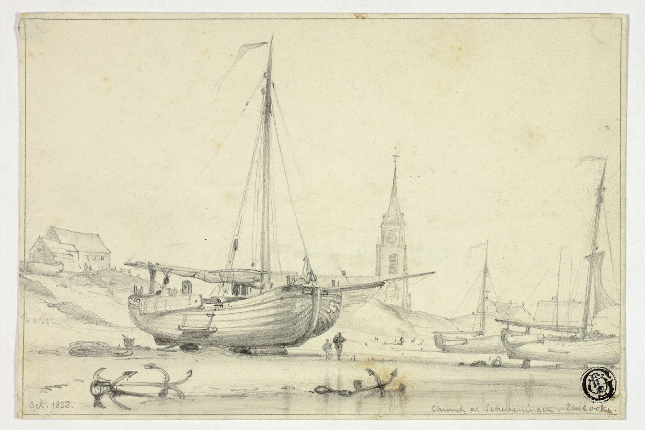 Kerk in Scheveningen door Edward William Cooke