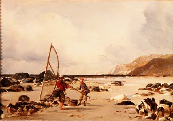 Garnalenvissers op een strand door Edward William Cooke