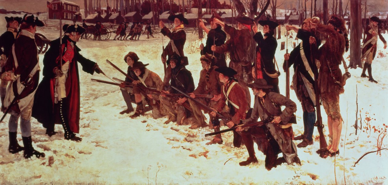 Baron von Steuben drilt Amerikaanse rekruten in Valley Forge in 1778, 1911 door Edwin Austin Abbey