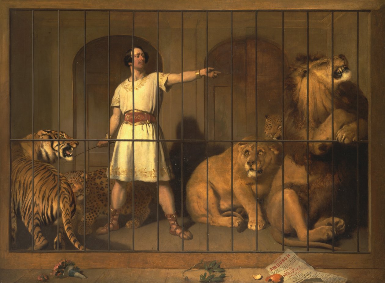 Portret van Mr. Van Amburgh, zoals hij verscheen met zijn dieren in de Londense theaters door Edwin Landseer