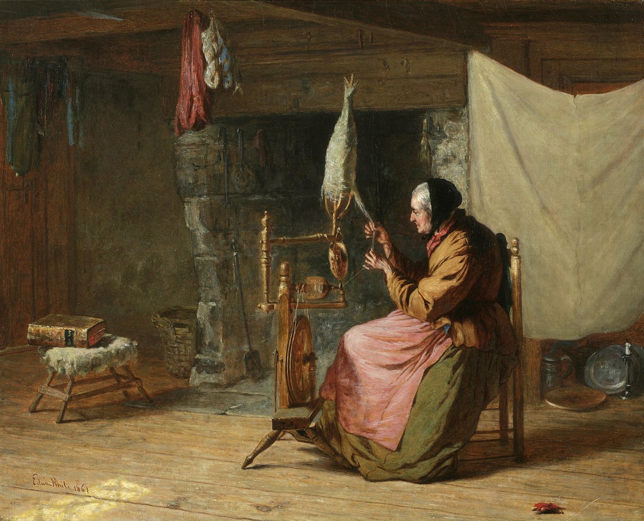 Oude tijden - ook bekend als Vlas spinnen, Oude tijden, 1861 door Edwin White