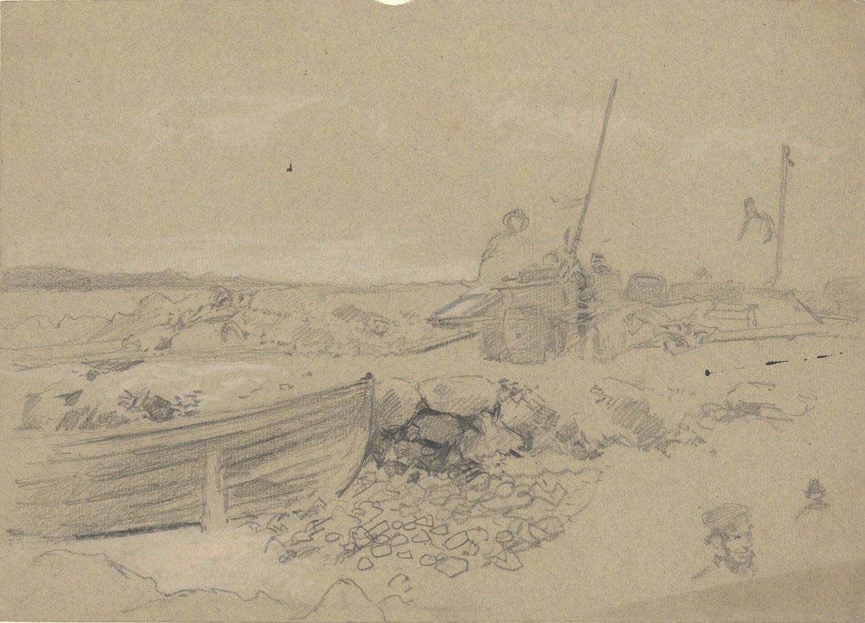 Strandscène met dory door Edwin Austin Abbey