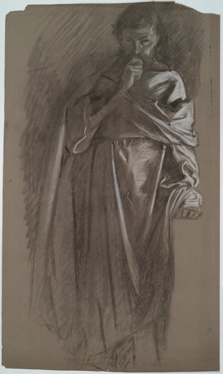 Figurenstudie, man die een jurk vasthoudt door Edwin Austin Abbey