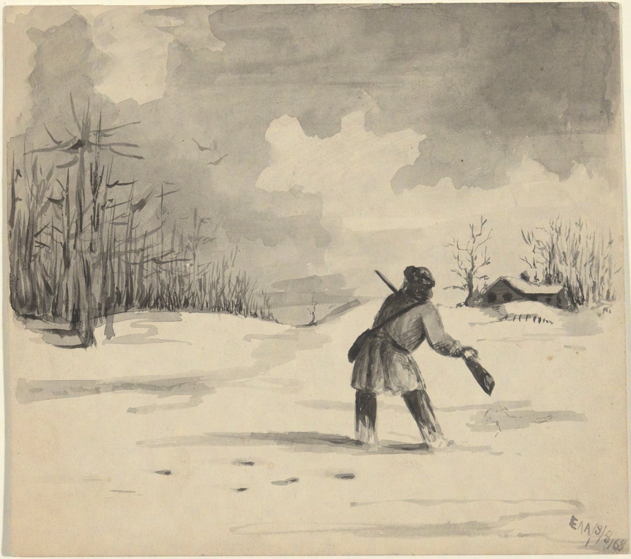 Jager in de Sneeuw door Edwin Austin Abbey