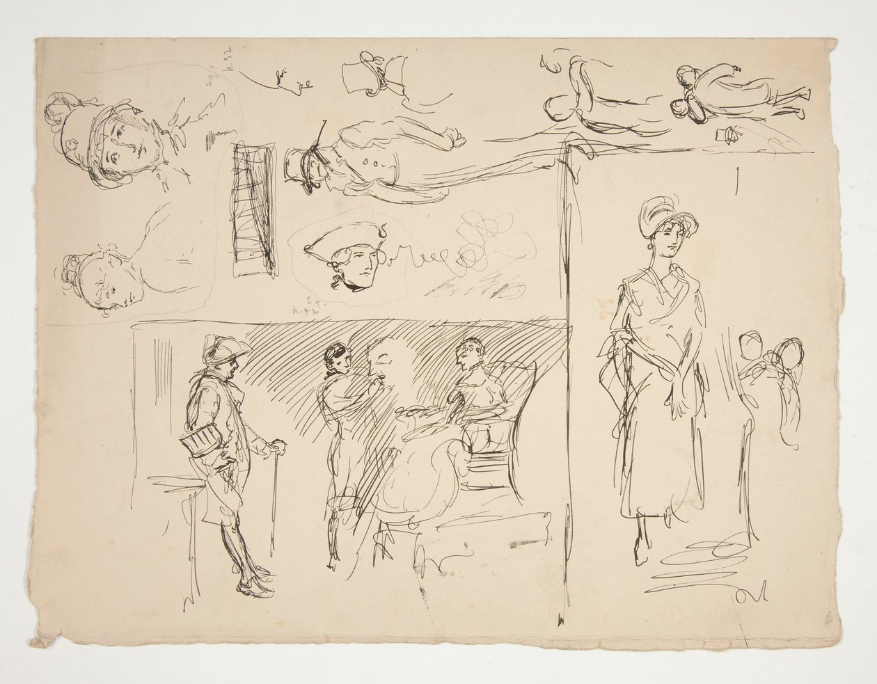 Blad met figuurstudies door Edwin Austin Abbey