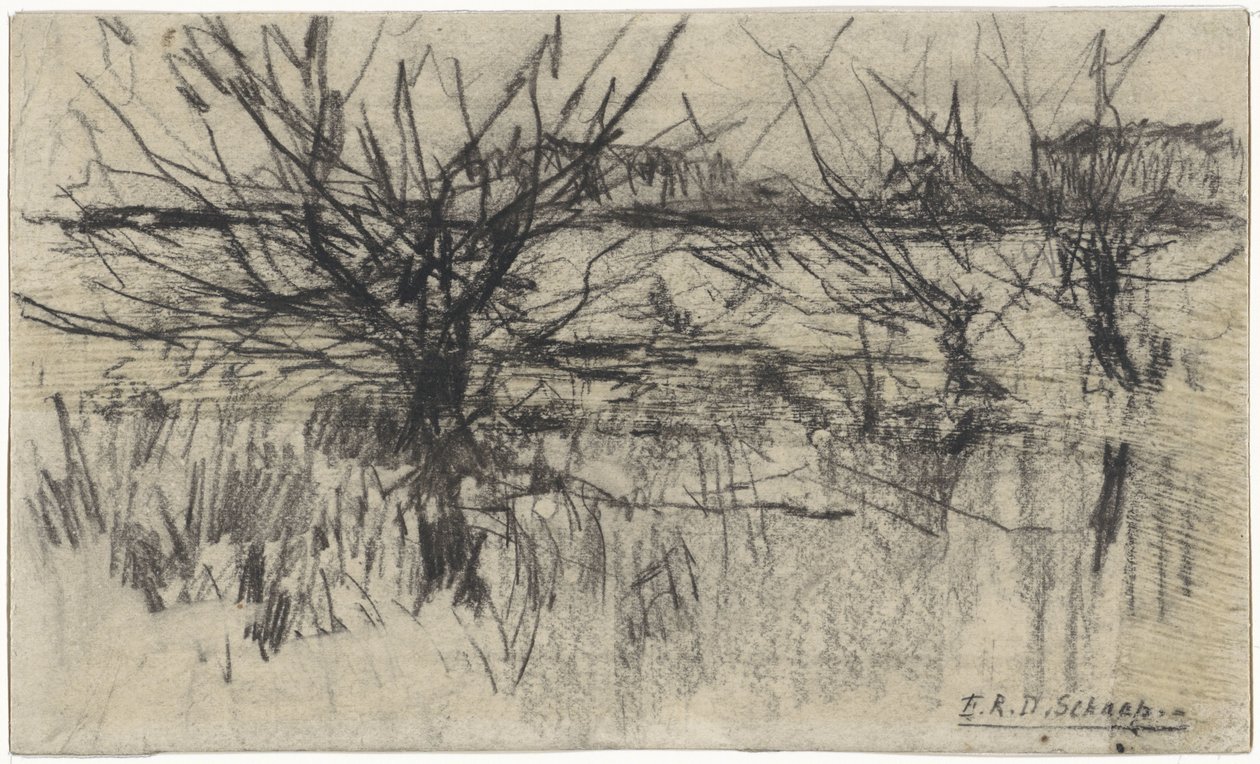 Knotwilgen langs het water door Egbert Rubertus Derk Schaap