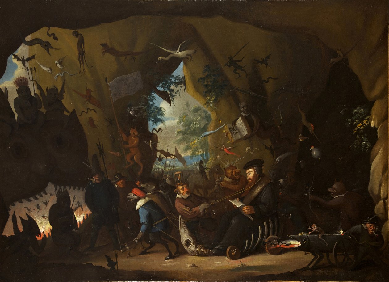 Calvijn in de hel door Egbert van Heemskerk the Younger