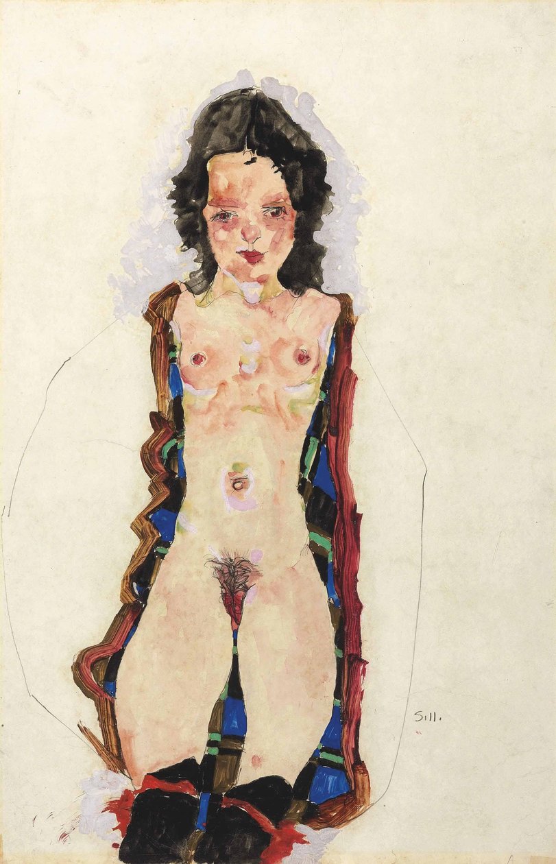 Naakt met rode jarretels door Egon Schiele