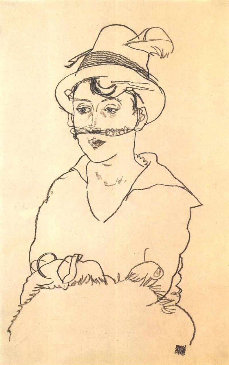 Dame met hoed en sluier door Egon Schiele