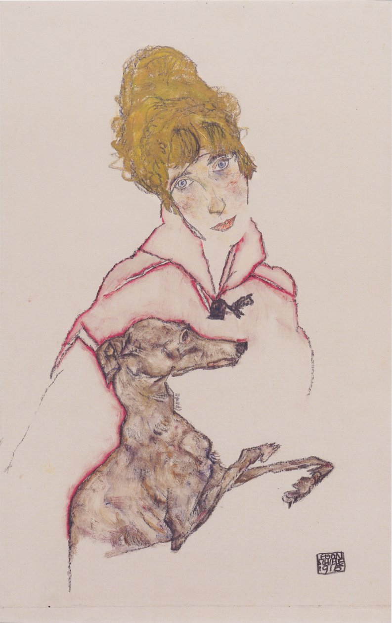 Edith Schiele met windhond door Egon Schiele