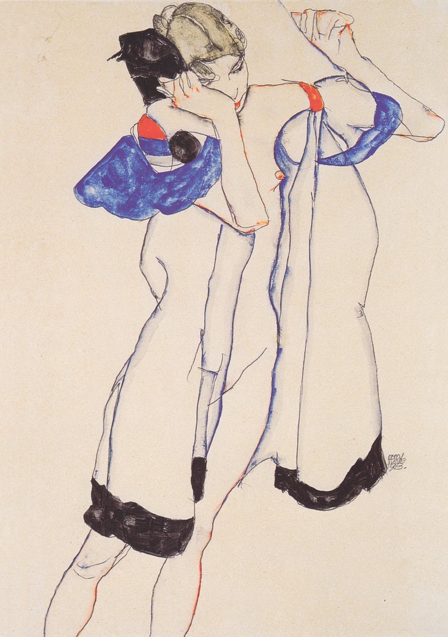 Vrouw in ochtendjas door Egon Schiele