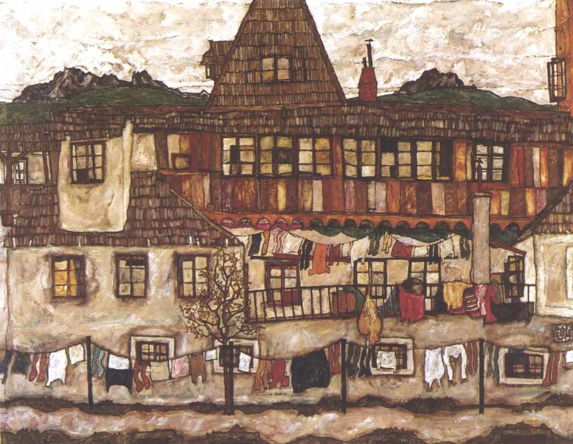 Huis met drogende was door Egon Schiele