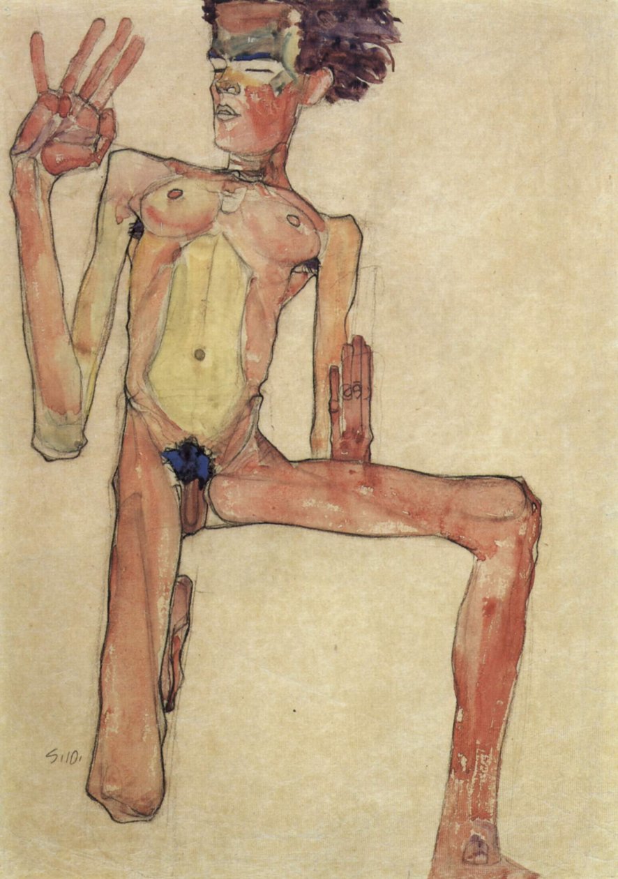 Knielend Naakt door Egon Schiele