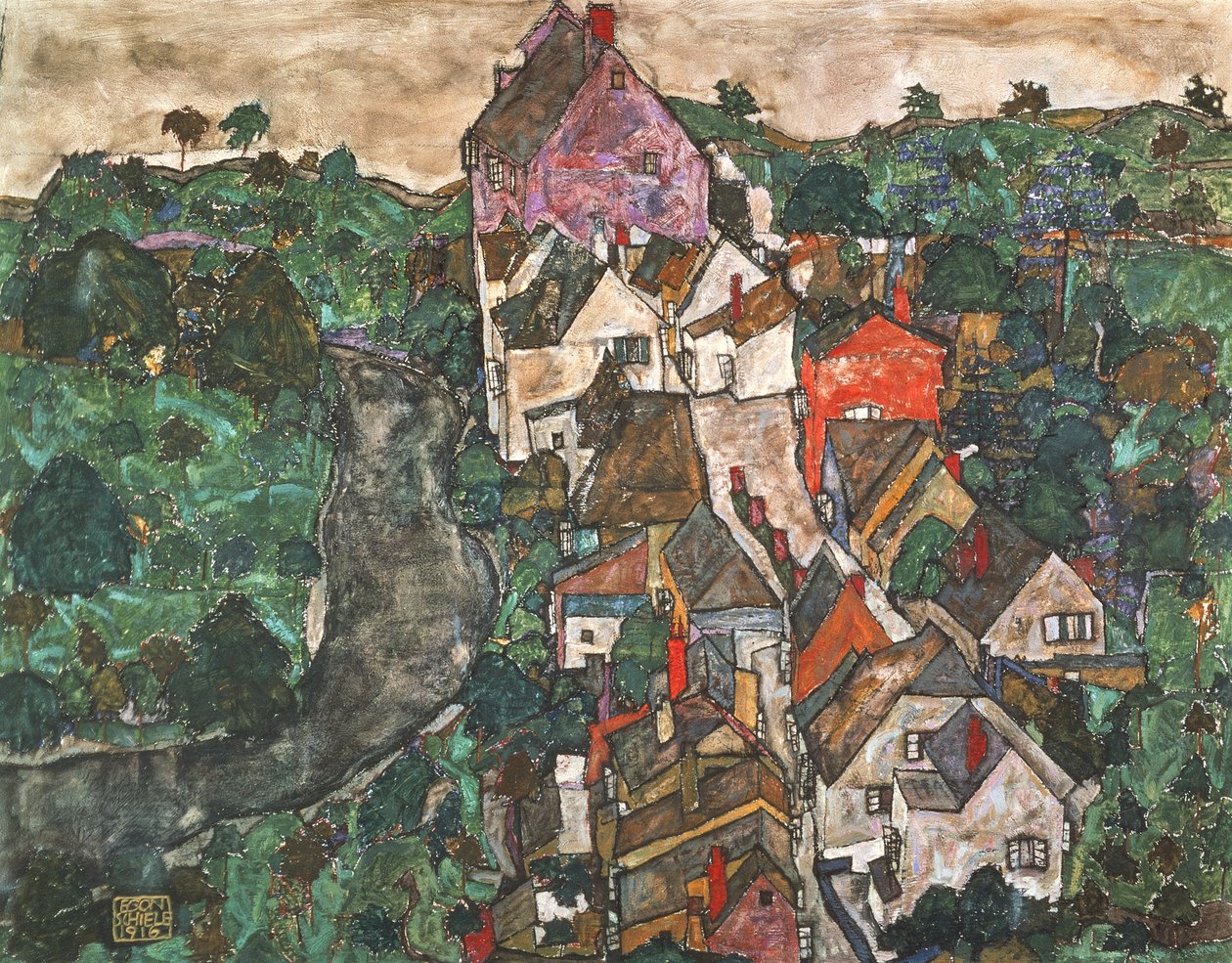 Krumau door Egon Schiele