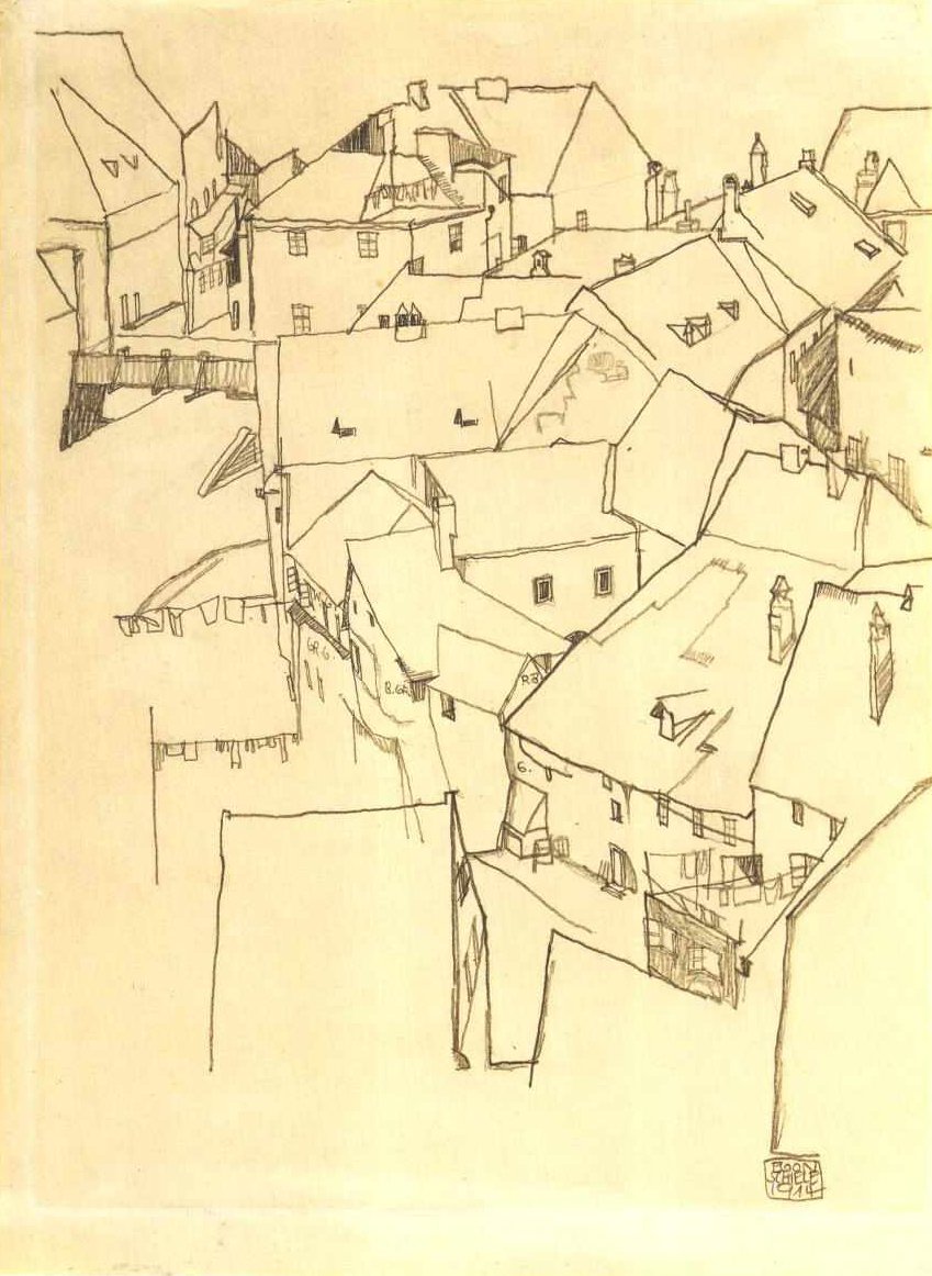 Krumauer stadswijk door Egon Schiele