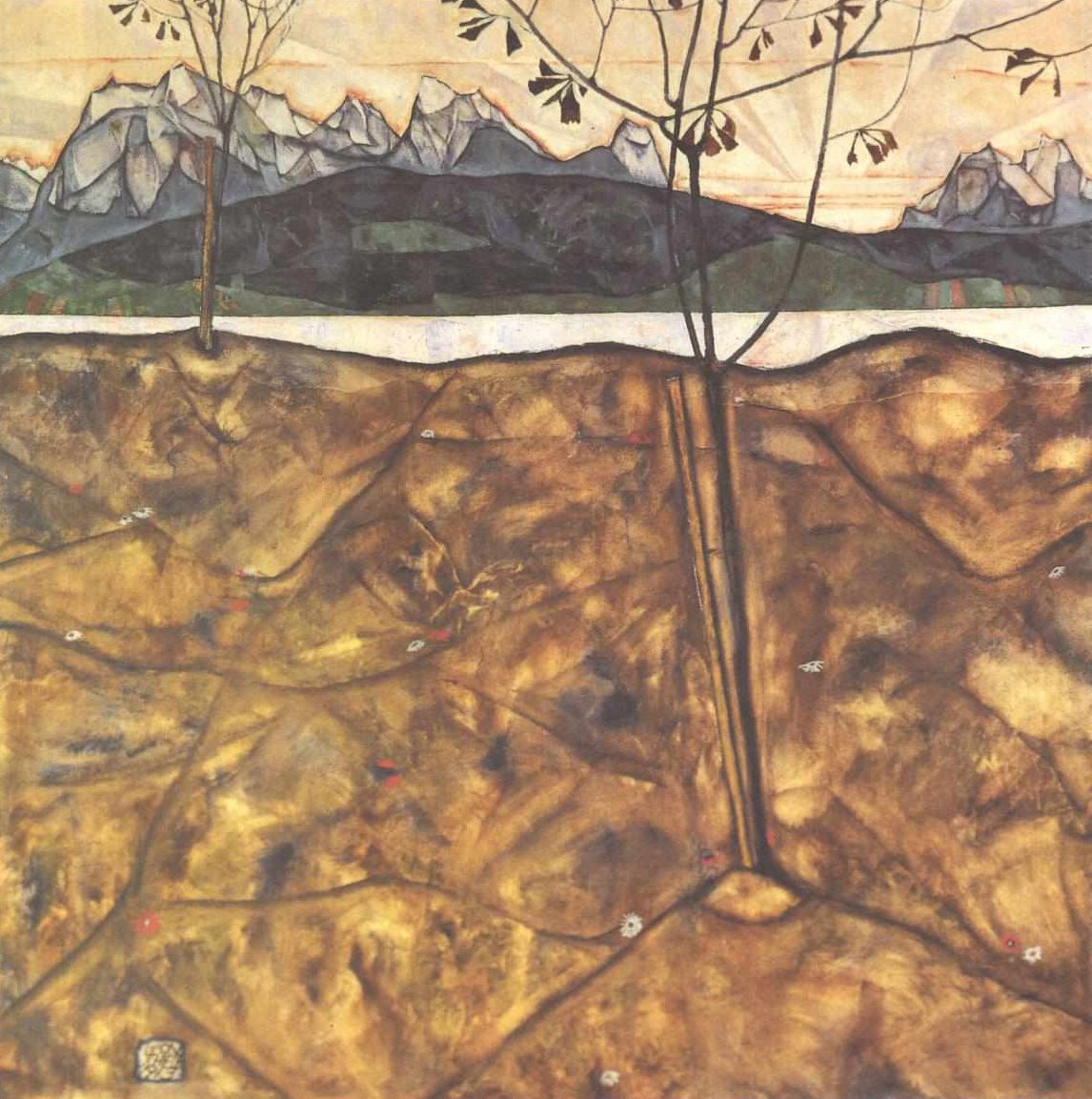 Landschap met twee bomen door Egon Schiele