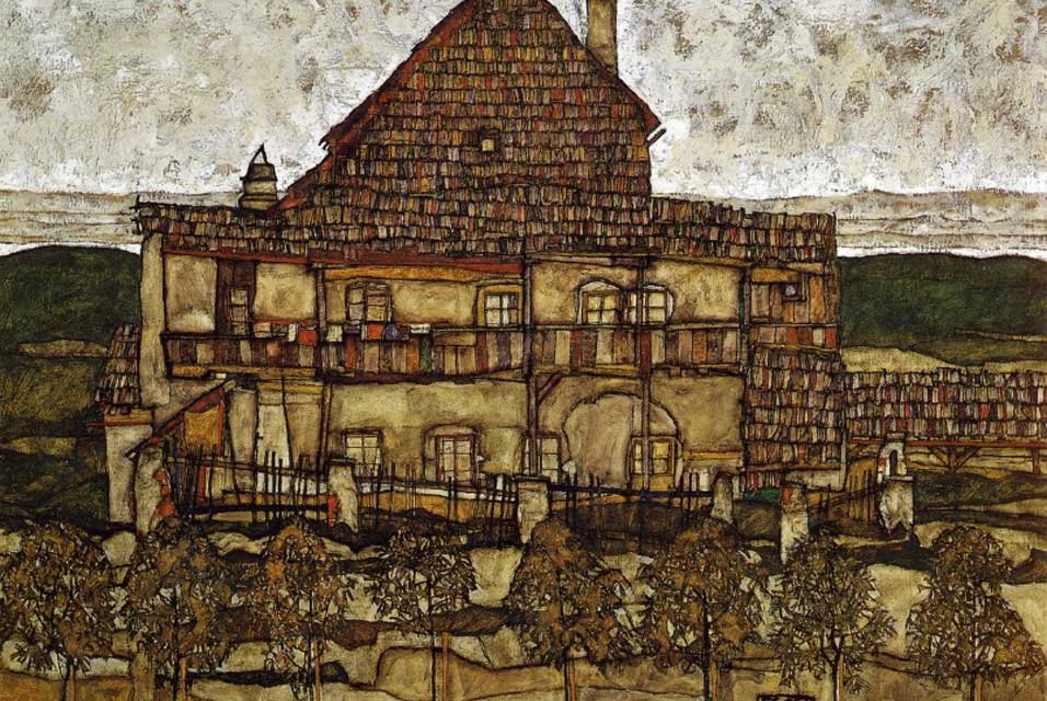 Leopold Museum, Wenen. Huis met dakpannen. door Egon Schiele