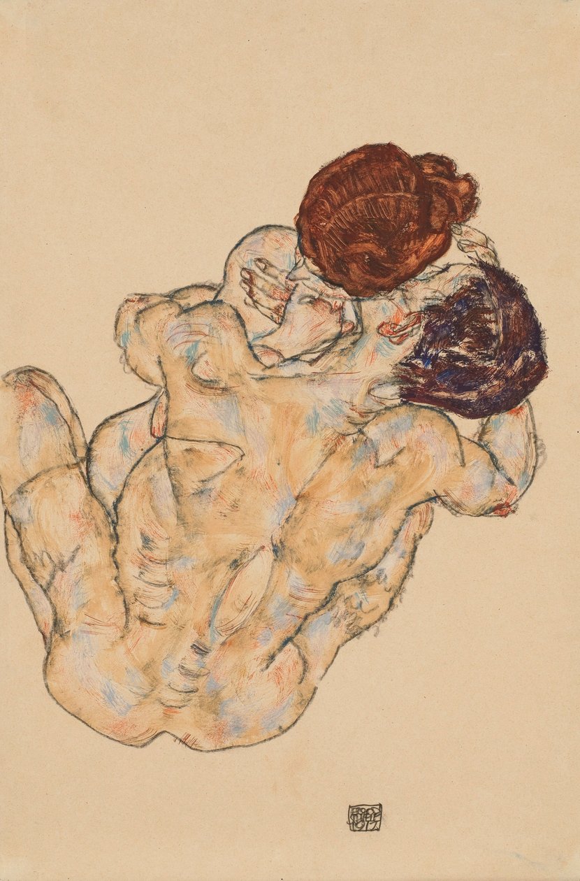 Man en vrouw, omhelzing door Egon Schiele